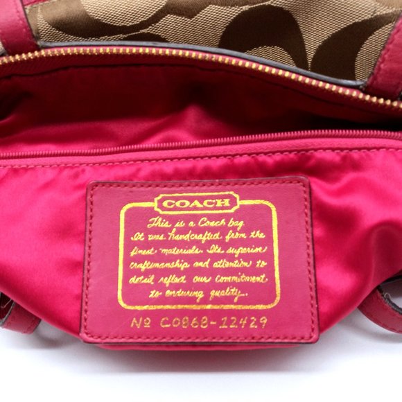 EUC Coach Signature Stripe Patent Leather Tote Shoulder Bag Khaki Pink 12429. - Picture 5 of 15